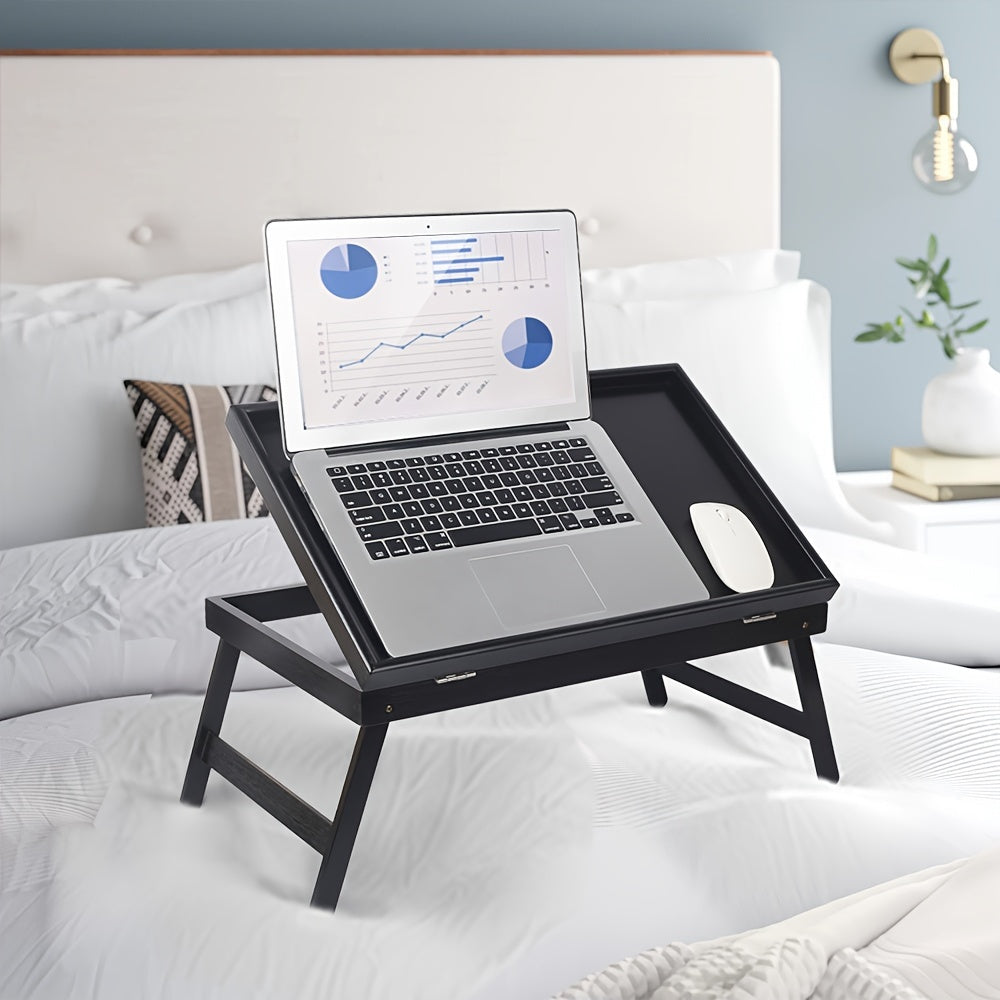 Wooden Bed Tray Table Folding Legs Serving Breakfast TV Laptop Snack Tray