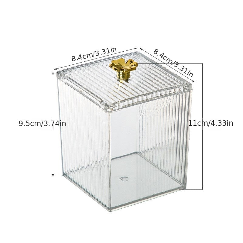 Acrylic Cotton Swabs Holder with Lid - Makeup Storage Canister Box