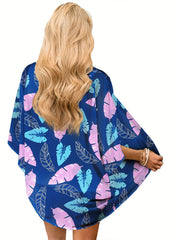 Print Half Sleeve Cover Up Comfy Chiffon V Neck Loose Kimono Cover Up