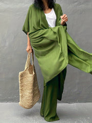 Solid Cover Up Shirt V Neck Loose Fit Non Stretch Beachwear Kimono