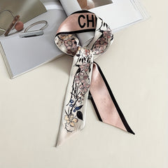 Flower Print Skinny Scarf Neckerchief Hair Ribbon Twilly Scarf