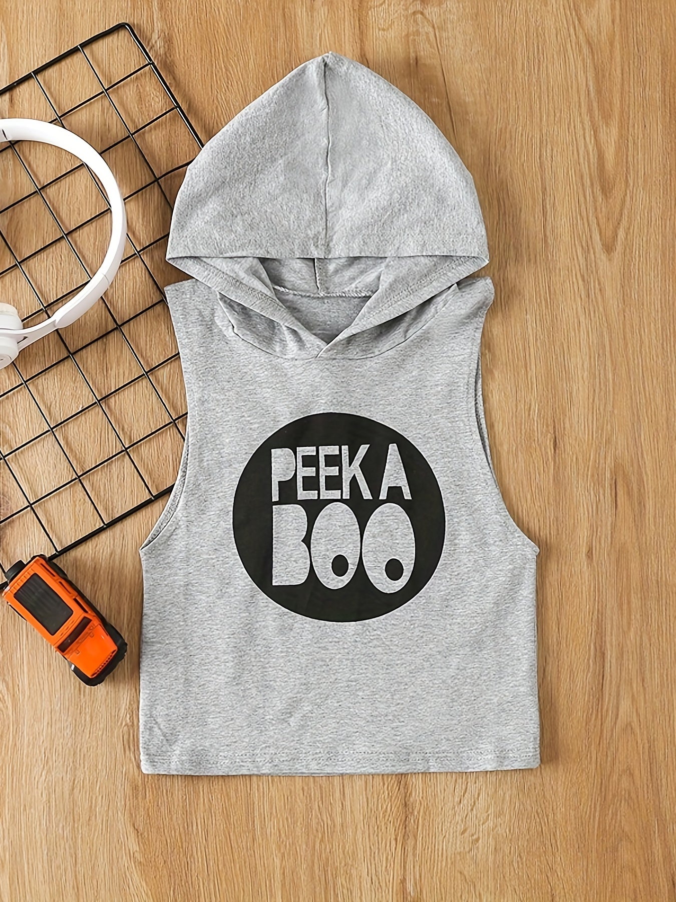 Summer Toddler Baby Boy's Funny Print Vest Hooded T-shirt Top
