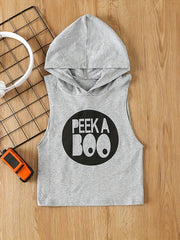 Summer Toddler Baby Boy's Funny Print Vest Hooded T-shirt Top