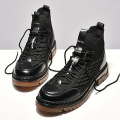 Men's Breathable High Top Knitted Boots - Lace Up Casual Outdoor Walking Shoes