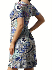 Floral Print Short Sleeve Boho Dress