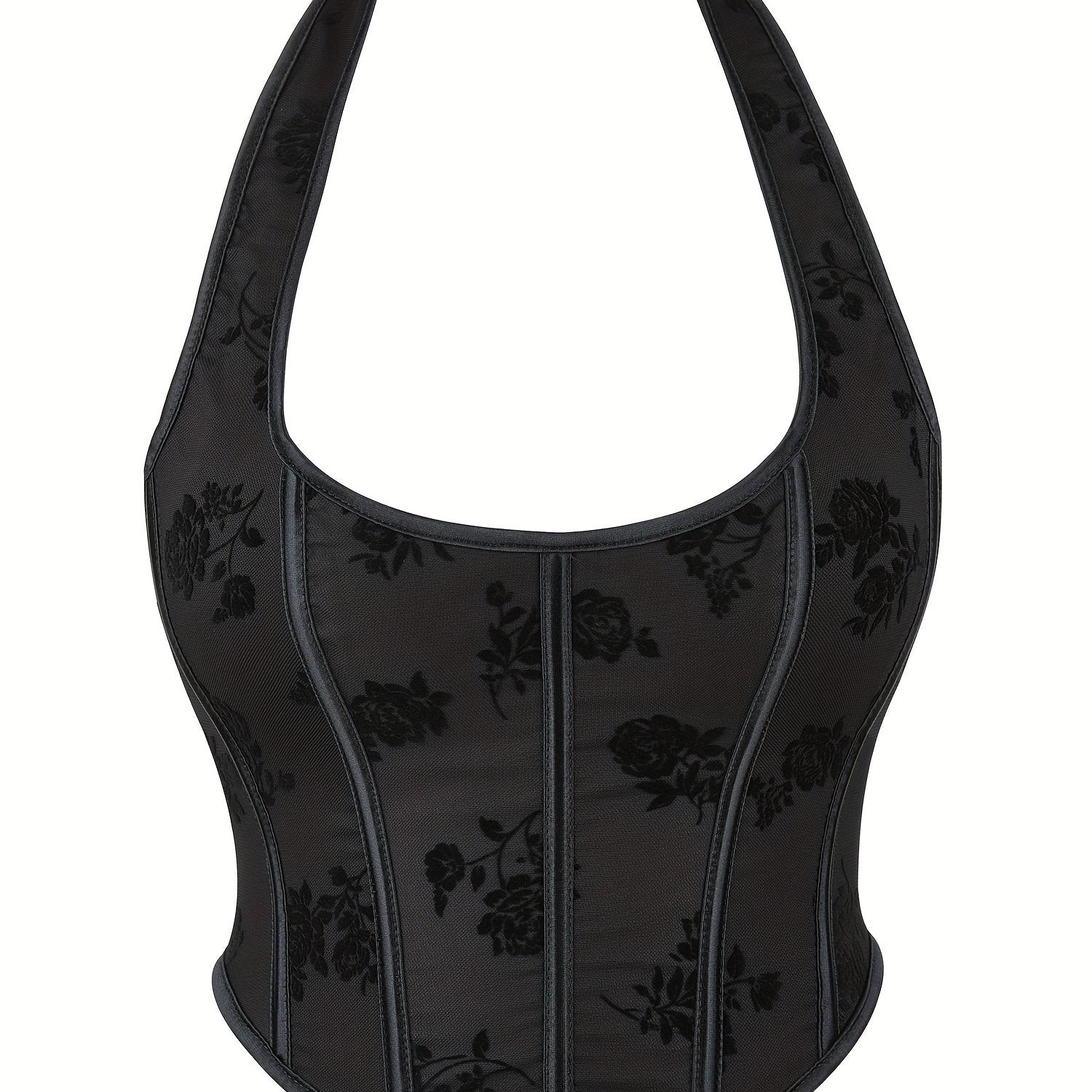 Floral Pattern Bustier Mesh Halter Top for Summer