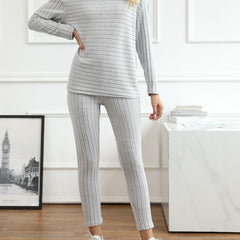 Ribbed Two Piece Set Long Sleeve Turtleneck Top & Slim Pants Outfits