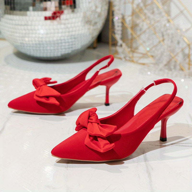 Bow Tie Stiletto Slingbacks Kitten Heels Sandals