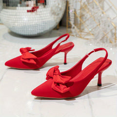 Bow Tie Stiletto Slingbacks Kitten Heels Sandals