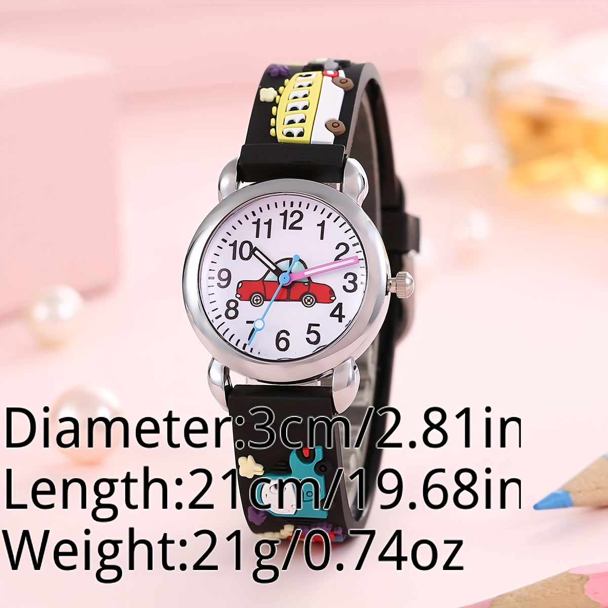 Colorful Cartoon Car Kids Round Wrist Watch Gift