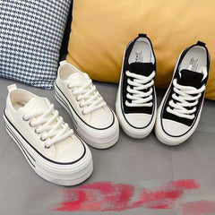 Colorblock Lace-Up Canvas Shoes Non-Slip Thick Sole