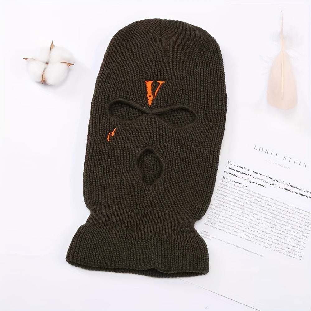 Letter V Embroidery Ski Mask Winter Balaclava Hat Neck Protection