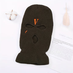 Letter V Embroidery Ski Mask Winter Balaclava Hat Neck Protection