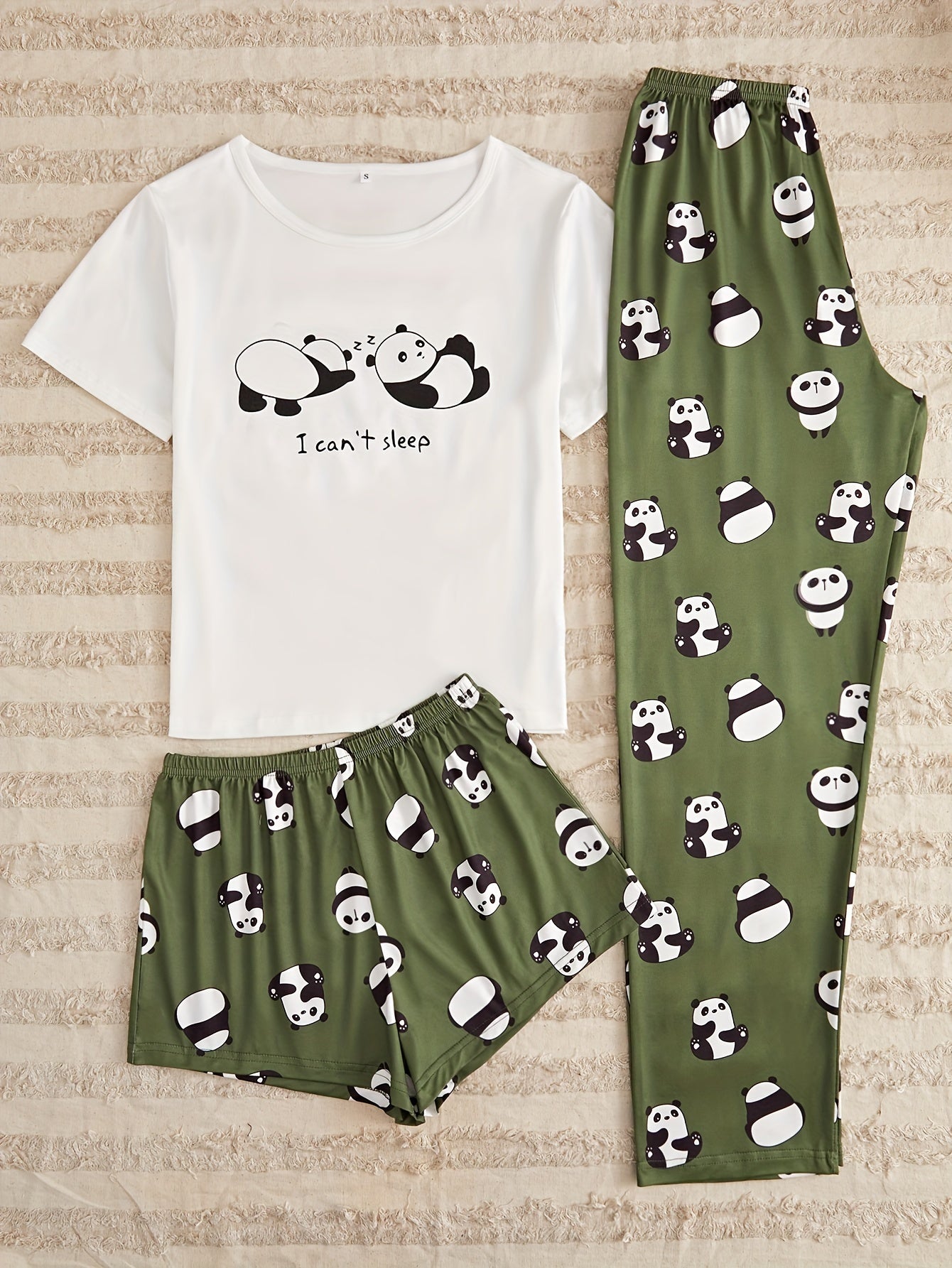 Panda Print Pajamas Set Short Sleeve Top & Shorts - Women's Sleepwear