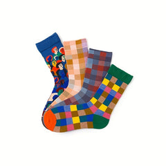 Colorblock Plaid Socks Comfy & Funny Mid Tube Socks Women's Stockings