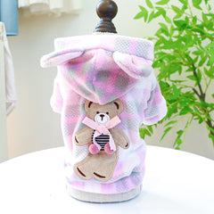 Cartoon Bear Embroidered Pet Bear Ear Shape Hoodie Dog Warm Clothes