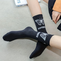 6 Pairs Butterfly Print Mid Tube Socks Women's Stockings