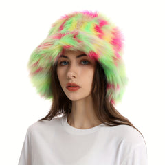 Y2K Candy Faux Fur Bucket Hat Unisex Hip Hop Cap