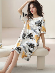 Comfy Short Sleeve Nightdress Crew Neck Pajama