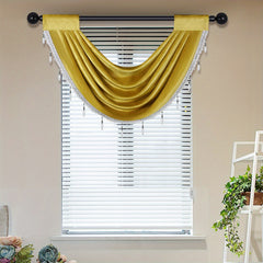 European Style Fleece Window Mantle with Tassel Bead Edge 30x24 Inches