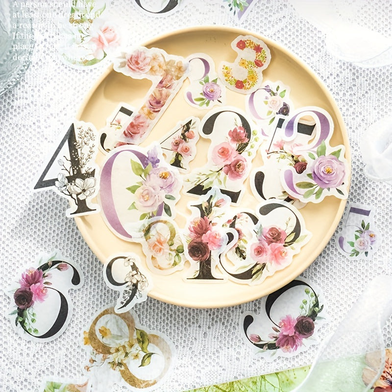 40pcs Floral Number Sticker Pack Creative Floral Decorative Sticker