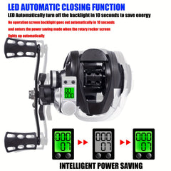 LED Screen Electronic Fishing Reel 7.2:1 Gear Ratio Aluminum Baitcasting