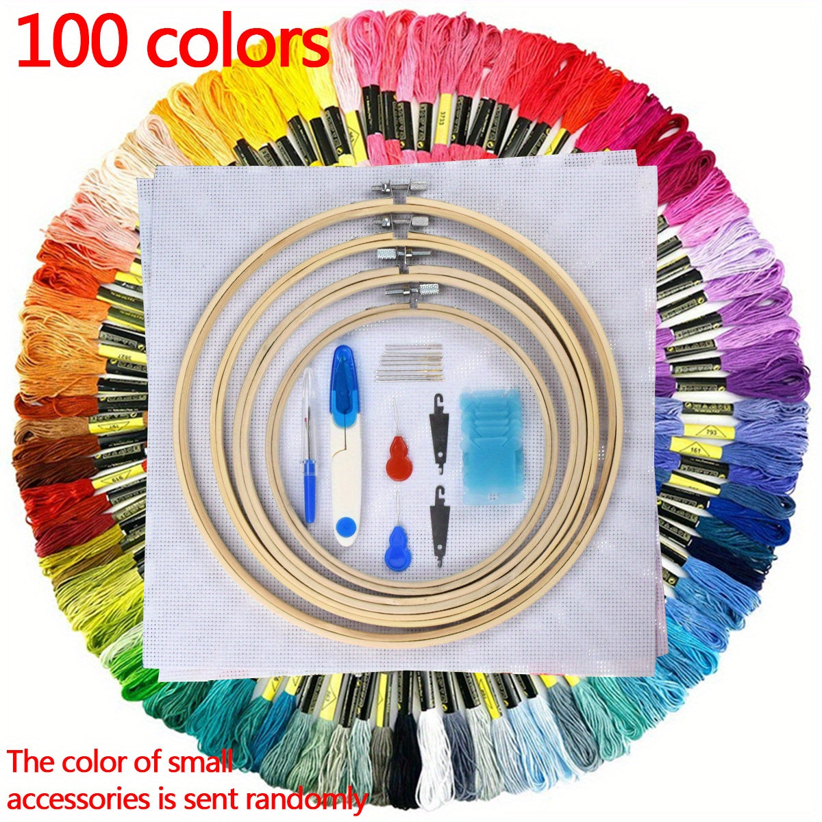 Embroidery Kit 100 Colors Threads 5 Pcs Hoops & Tools Set