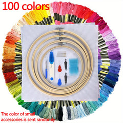 Embroidery Kit 100 Colors Threads 5 Pcs Hoops & Tools Set
