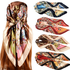 Flower Printed Satin Square Scarf Lightweight Headscarf Bandana