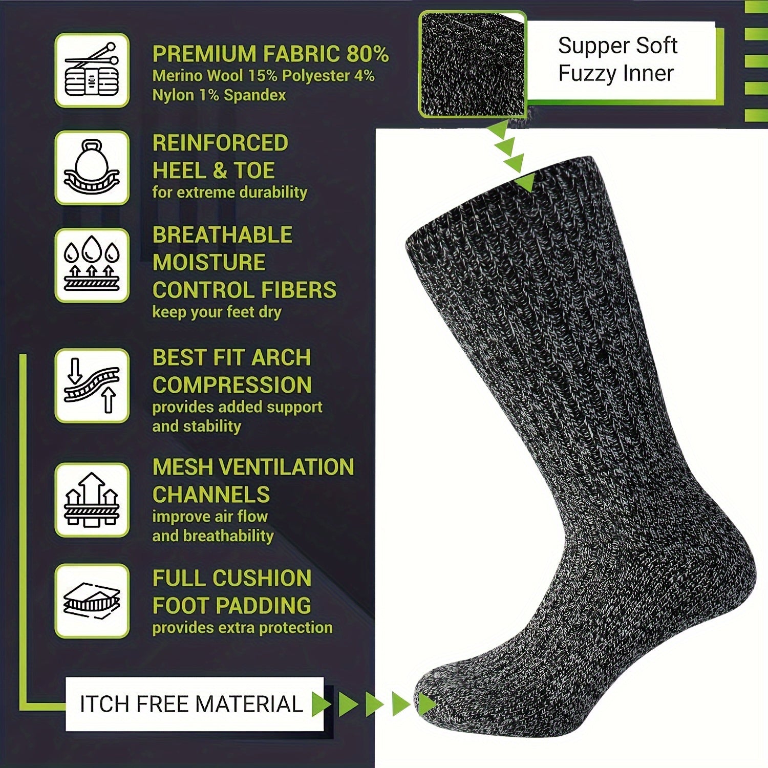 Men's Athletic Wool Socks Running Outdoor Sports Shock Absorbing
