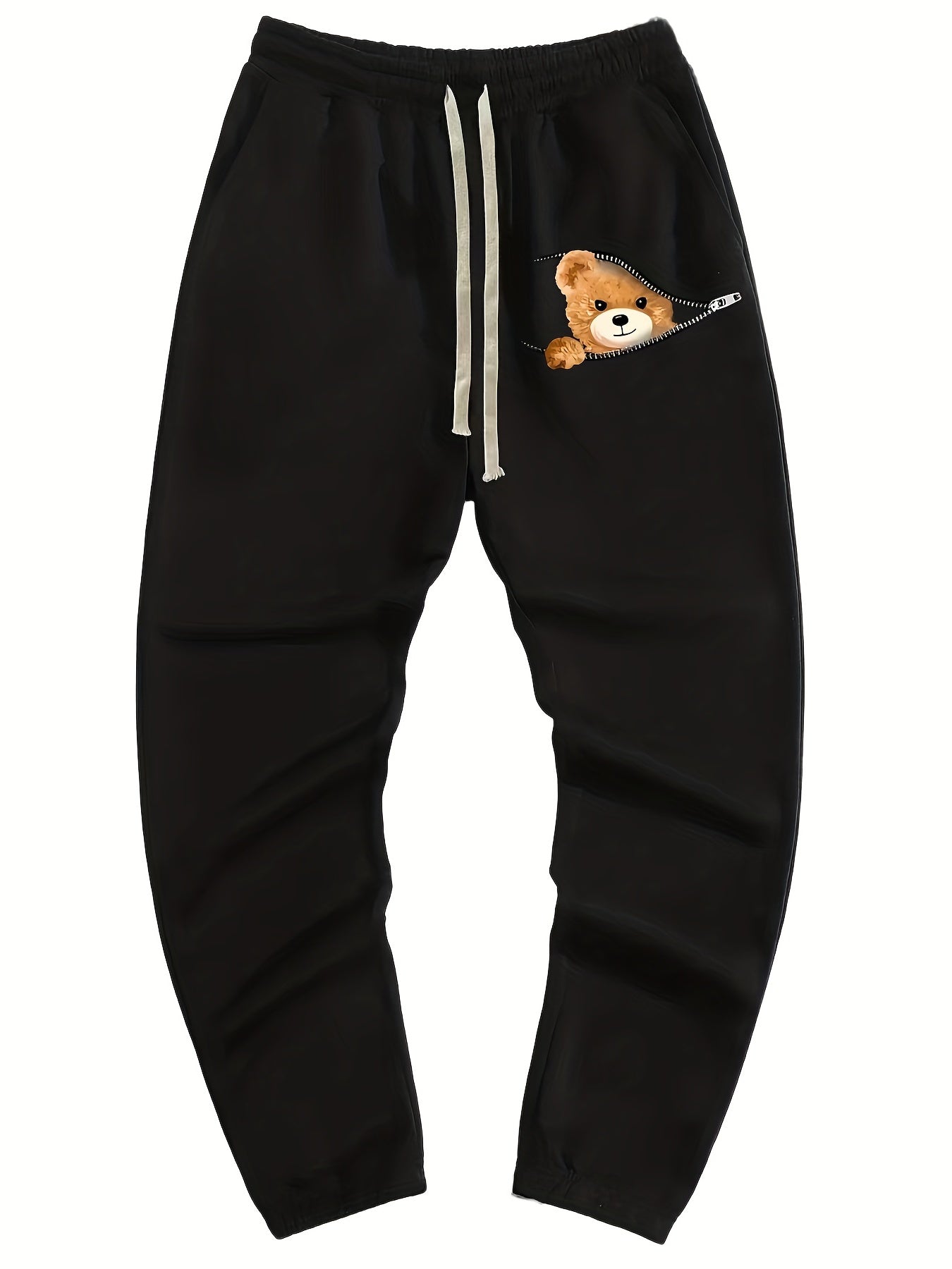 Bear Pattern Joggers Men's Casual Loose Fit Drawstring Pants