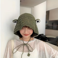 Crochet Frog Straw Hat Green Sunscreen Bucket Hat