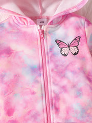 Baby Girl Butterfly Tie Dye Hoodie Coat Zipper Sweatshirt Top