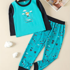 Boys' Cartoon Whales Raglan Shirt & Pants Set