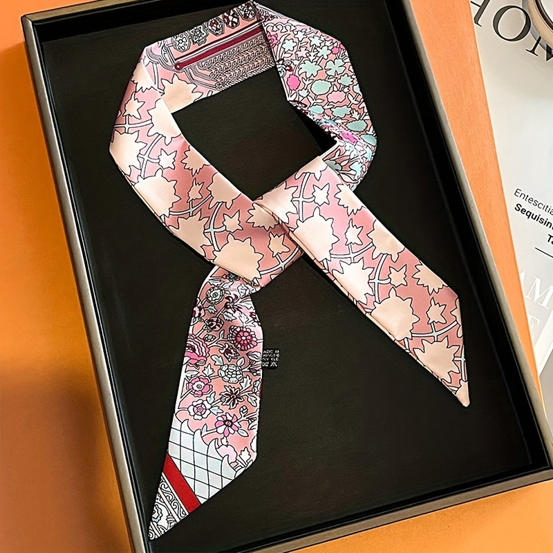 Vintage Floral Print Skinny Scarf Ribbon Neck Tie