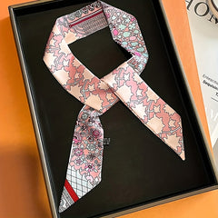 Vintage Floral Print Skinny Scarf Ribbon Neck Tie