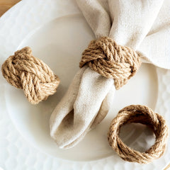 4pcs Linen Napkin Ring Handwoven Straw Western Restaurant Home Decor