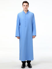 Islamic Arabic Kaftan Men Long Sleeve Solid Band Collar Muslim Clothes Vintage