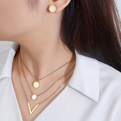 Golden Layered Choker Necklace with Letter and Round Decor