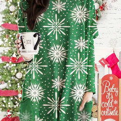 Women's Snowflake Print Long Sleeve Mini Dress With Pockets