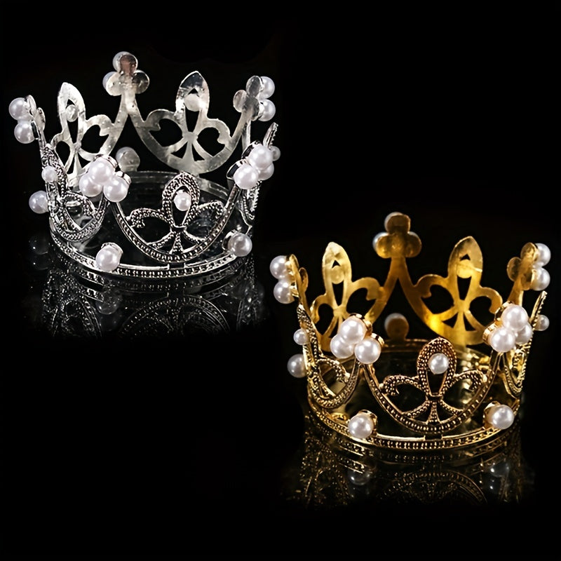 5pcs Crown Cake Decoration Ornament Party Queen Crown Wedding Pearl Crown