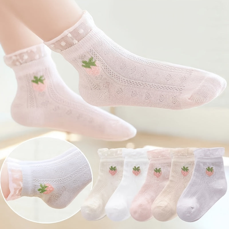 10 Pairs Girls Flower Strawberry Bow Crew Socks
