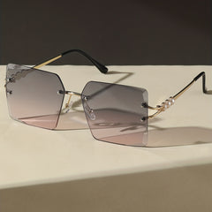 Oversized Rimless Sunglasses Summer Gradient Faux Pearl UV400 Sunnies
