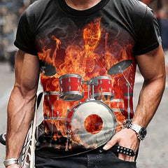 Flame Pattern Print Men's Short Sleeve T Shirt Graphic Tee