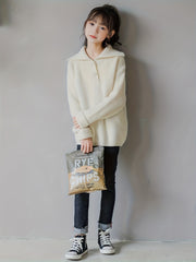 Girls Ribbed Knit Long Sleeve Collar Tops Casual Knitwear Kids Clothes