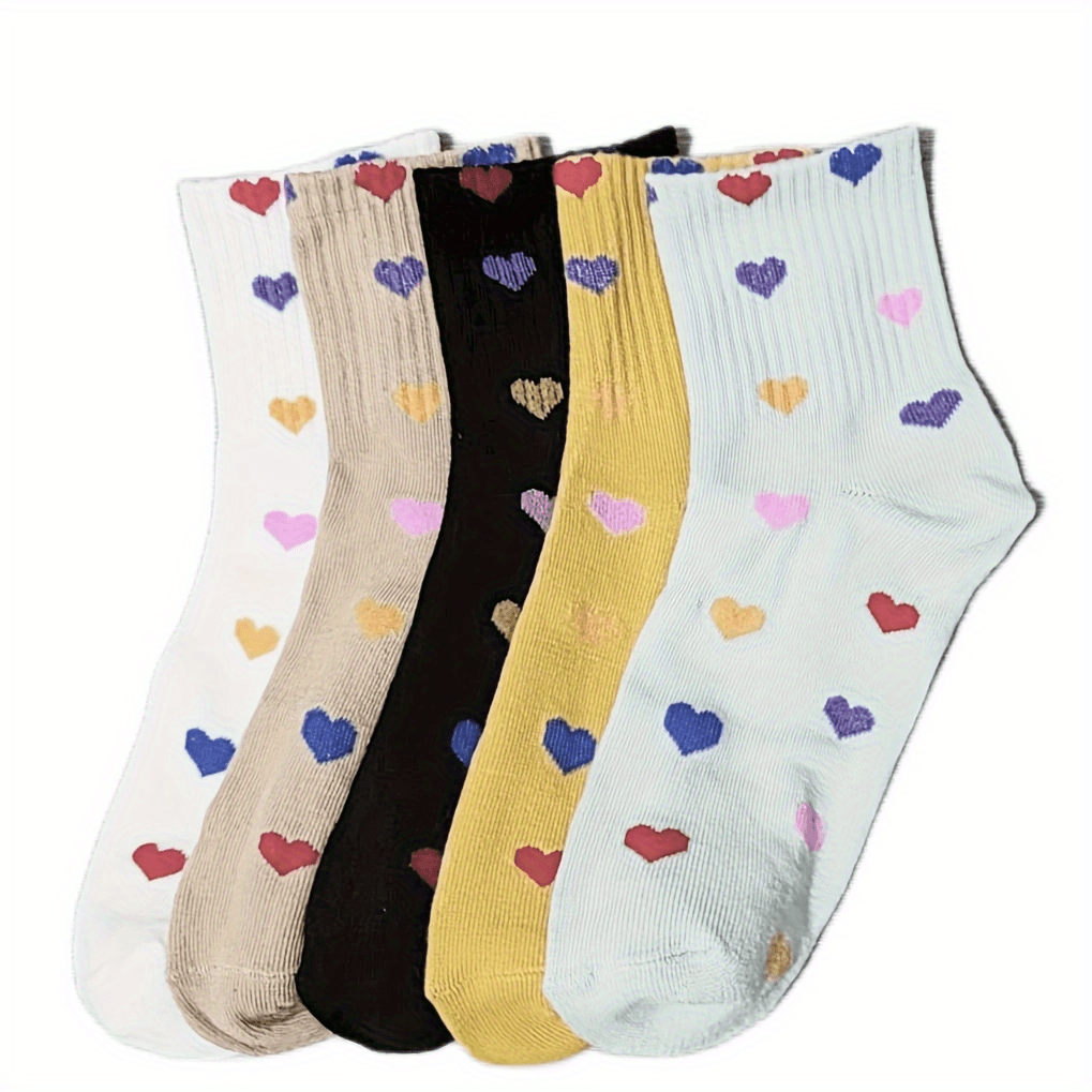 10 Pairs Heart Print Socks Soft & Comfy Short Socks Women's Stockings