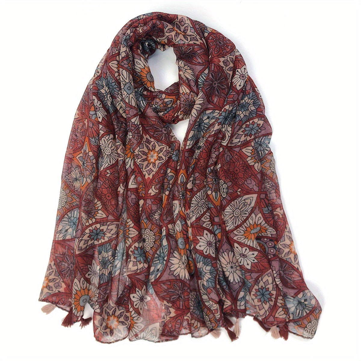 Vintage Boho Floral Tassel Scarf Sunscreen Shawl Women Travel Beach Towel