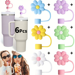 6pcs Flowers Shaped Straw Tip Covers Silicone Soft Straw Plugs For 10mm Straws