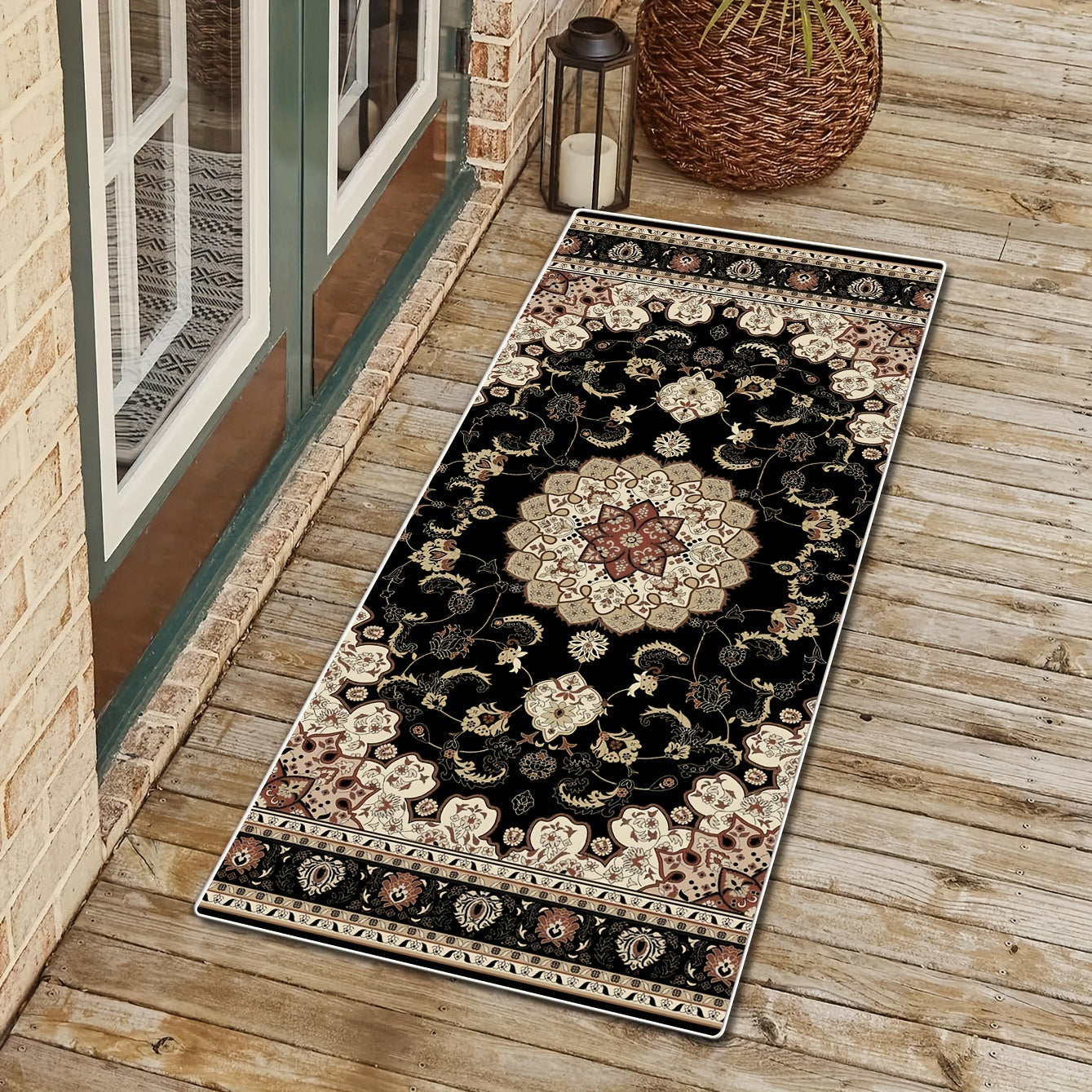 Boho Floral Waterproof Rug for Living Room Entry Outdoor