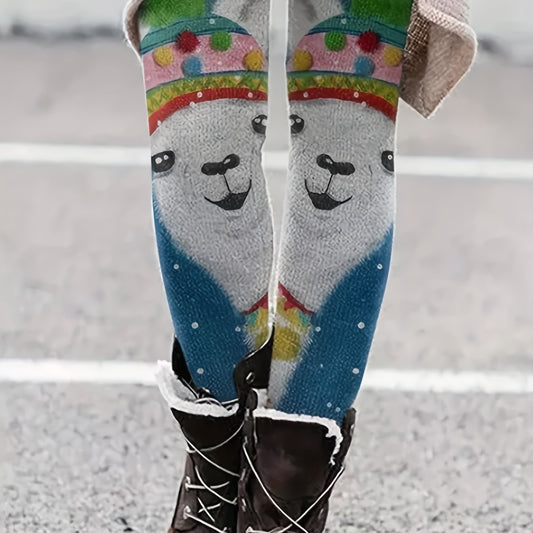 Women's Plus Alpaca Print Leggings High Rise High Stretch